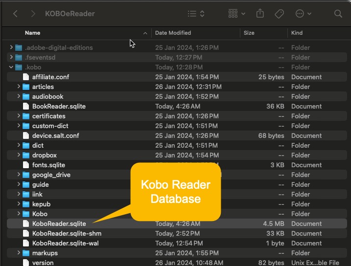 Hidden files in Kobo devices